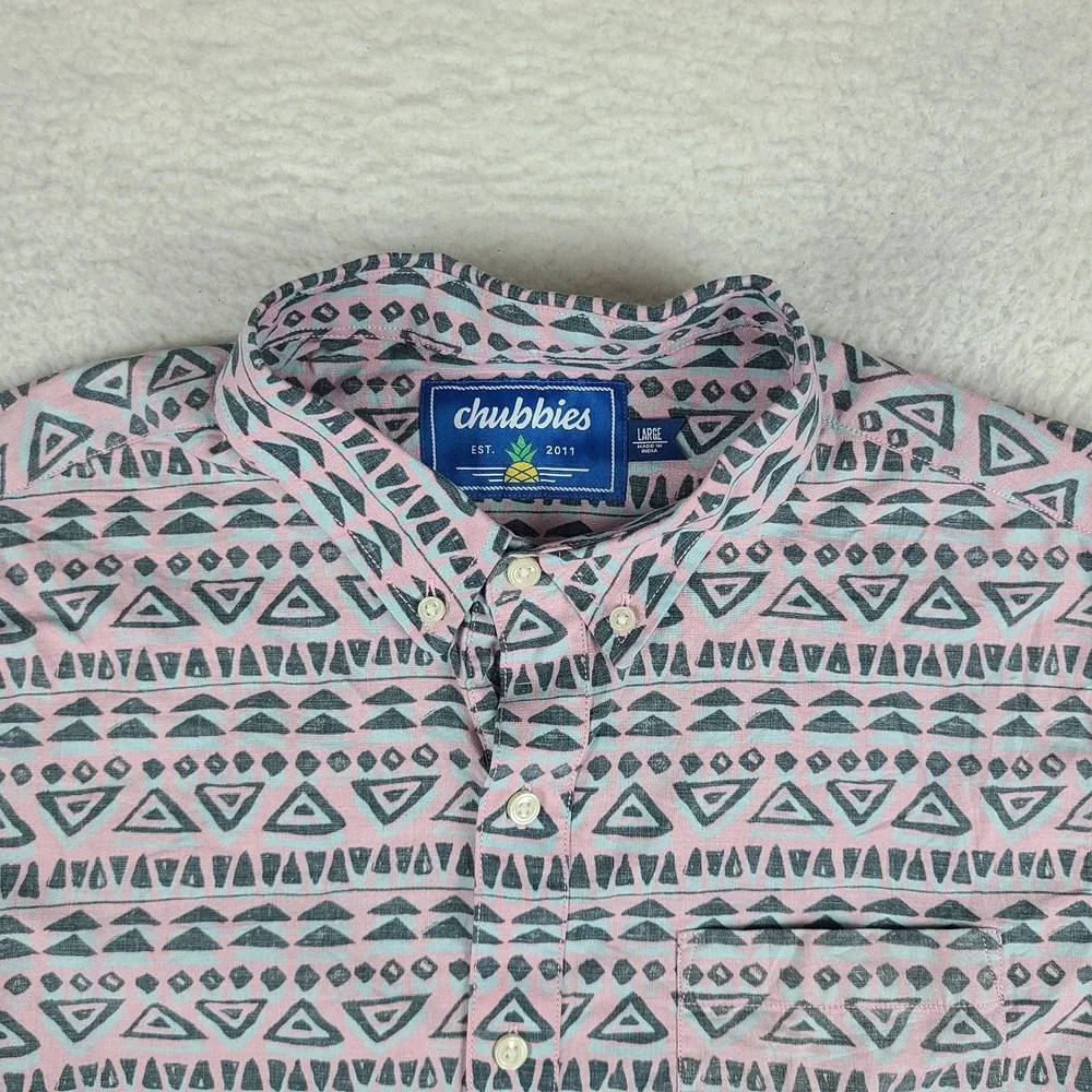 Chubbies Polo Shirt Mens Large‎ Blue Purple Hawaiian Aztec Aloha Short Sleeve